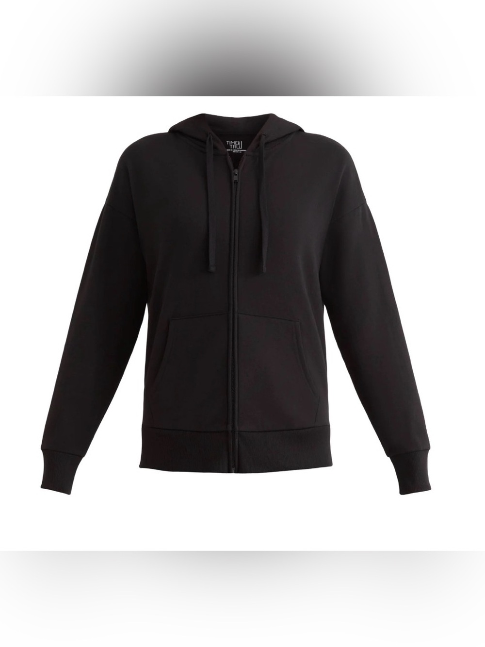 Time & Tru Relaxed Fit Fleece Jacket Full Zip Up Black Size XS Long Sleeves NWT